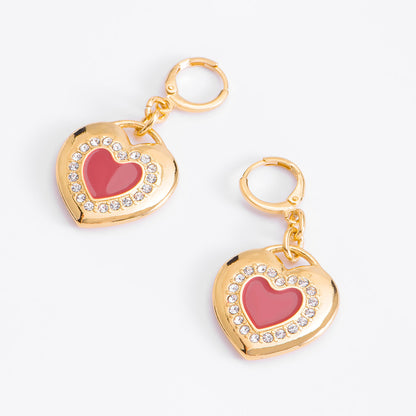 Gold Heart Charm Earrings